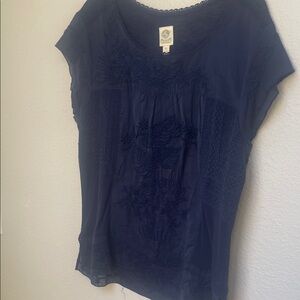 Tiny by Anthropologie Boho Embroidered Navy Women's Top
